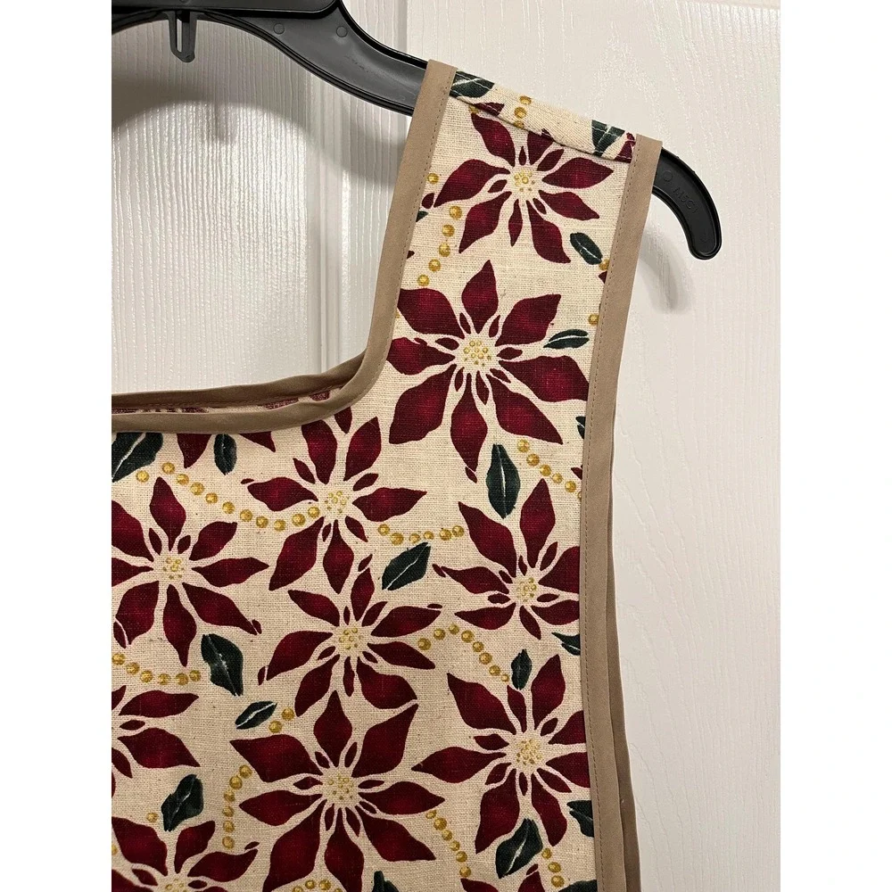 Handcrafted Poinsettia Kitchen Apron: Side Tie, XS-XL Ladies Size